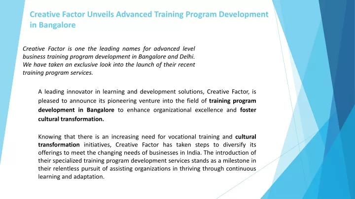 creative factor unveils advanced training program