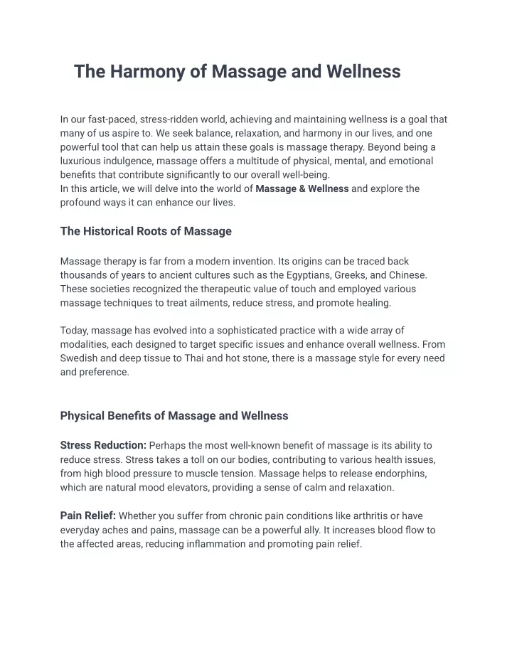 the harmony of massage and wellness