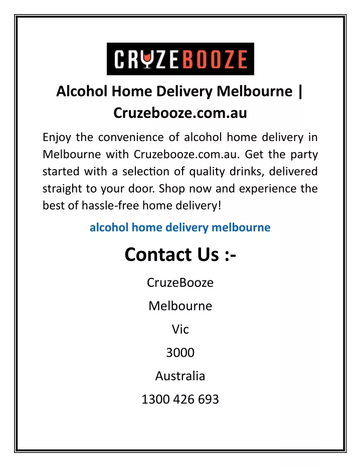 alcohol home delivery melbourne cruzebooze com au