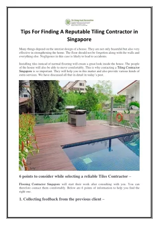 Tips For Finding A Reputable Tiling Contractor in Singapore
