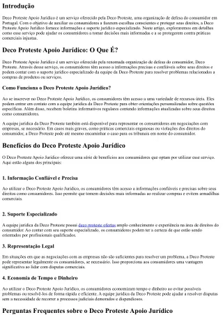 Deco Proteste Apoio Juridico: Informação e suporte para uma compra consciente.