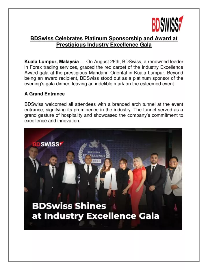 bdswiss celebrates platinum sponsorship and award