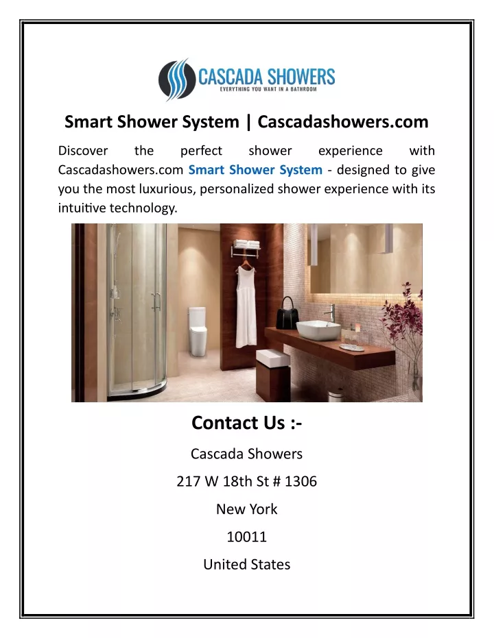 smart shower system cascadashowers com