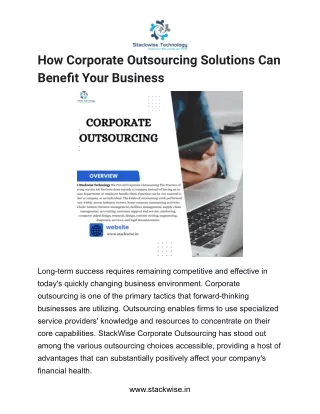 How Corporate Outsourcing Solutions Can Benefit Your Business