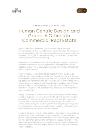 Human Centric Design and Grade-A Offices in Commercial Real Estate