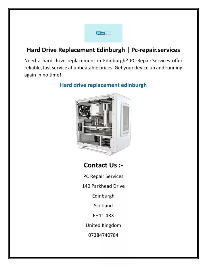 hard drive replacement edinburgh pc repair