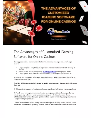 The Advantages of Customized iGaming Software for Online Casinos