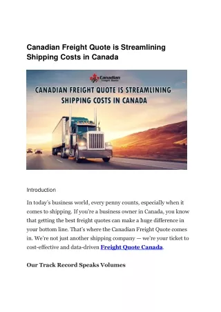 Canadian Freight Quote is Streamlining Shipping Costs in Canada