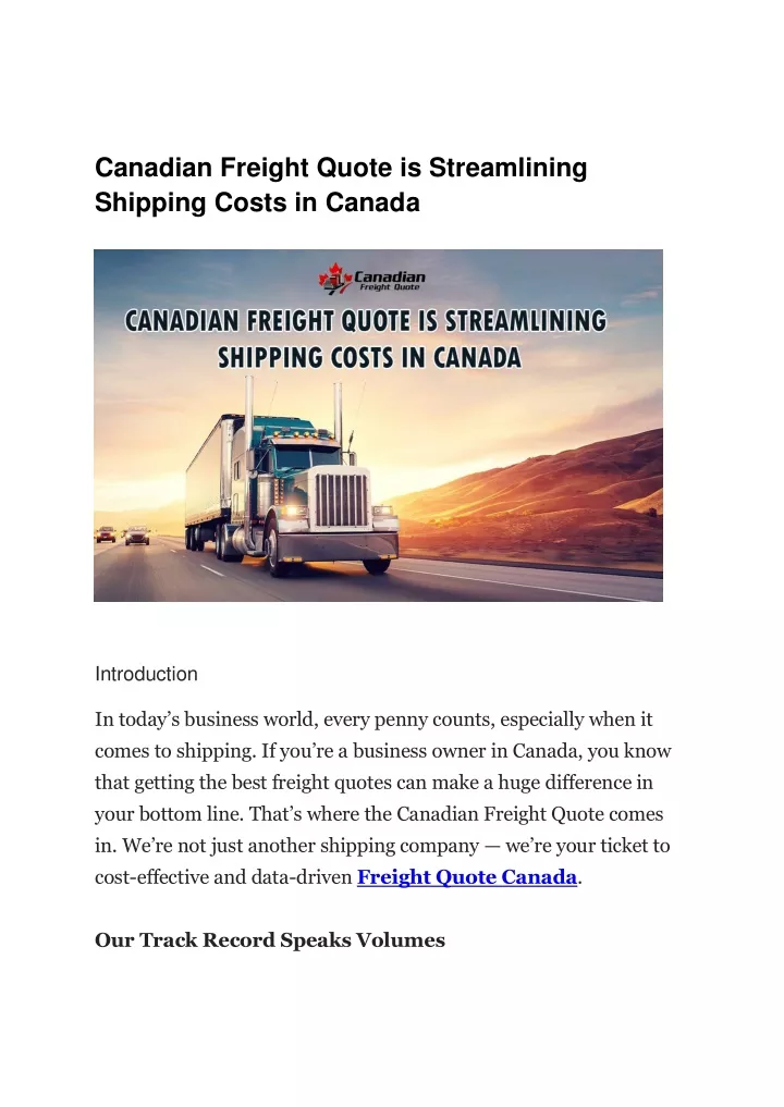 canadian freight quote is streamlining shipping