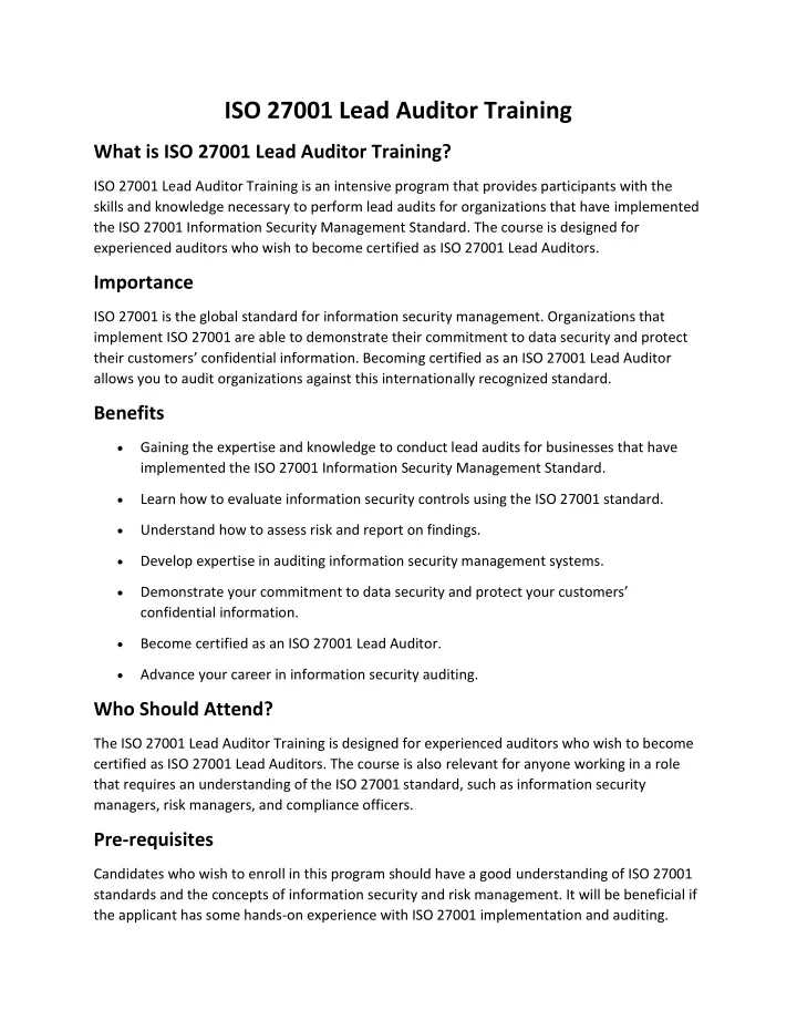 iso 27001 lead auditor training
