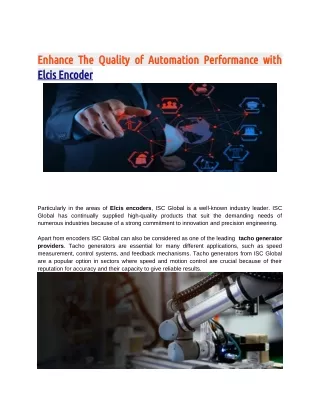 Enhance The Quality of Automation Performance with Elcis Encoder