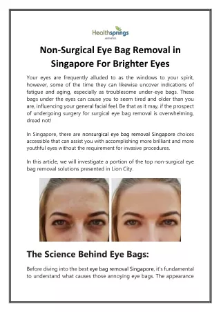 Non Surgical Eye Bag Removal in Singapore For Brighter Eyes