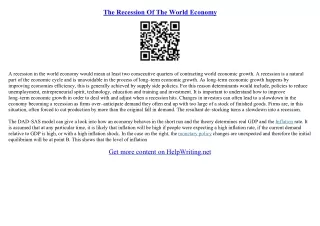 essay on economic recession