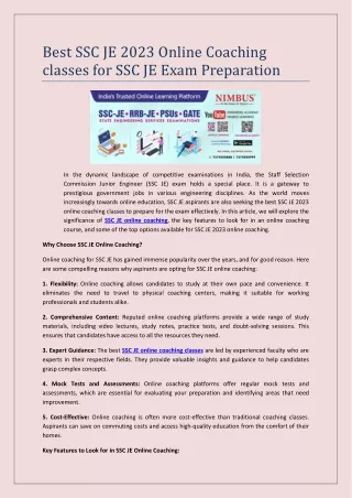 Best SSC JE 2023 Online Coaching classes for SSC JE Exam Preparation