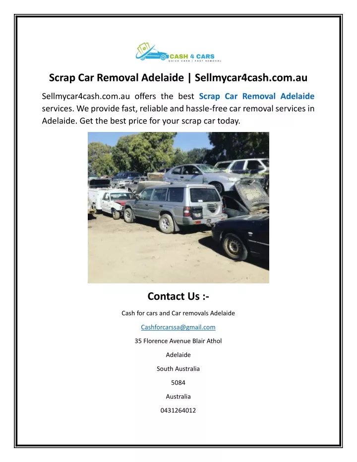 scrap car removal adelaide sellmycar4cash com au