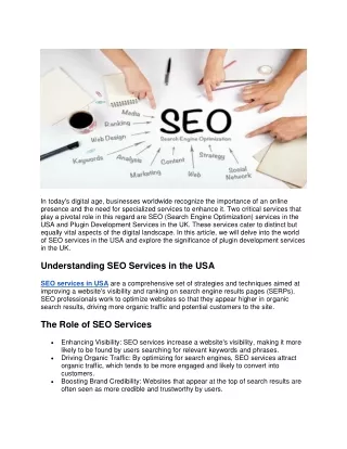 SEO Services and plgin development in usa