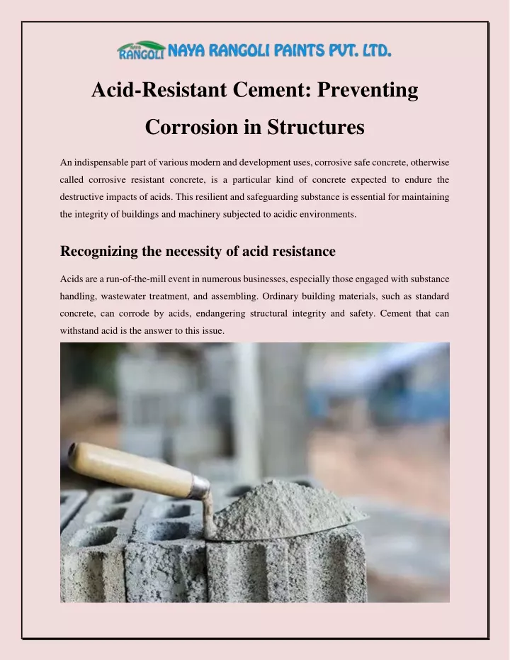 acid resistant cement preventing