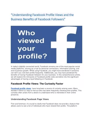 Understanding Facebook Profile Views and the Business Benefits of Facebook Followers