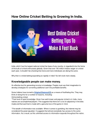 Diamond247 Exchange: A Popular Option for Online Cricket Betting in India.