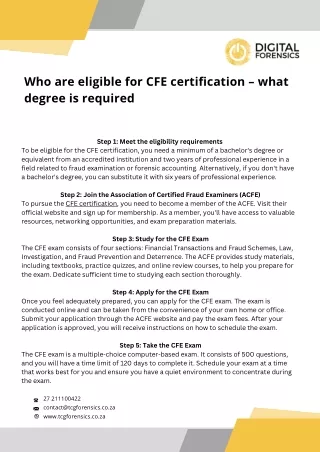 Who are eligible for CFE certification – what degree is required