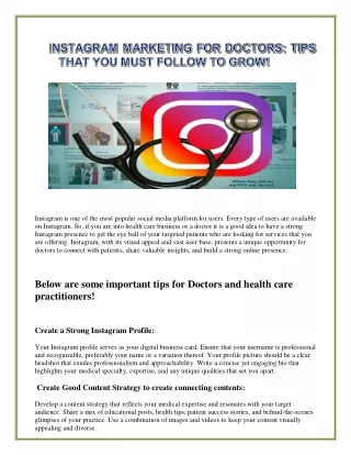 INSTAGRAM MARKETING FOR DOCTORS TIPS THAT YOU MUST FOLLOW TO GROW!