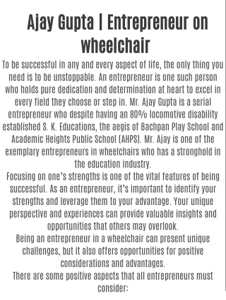 Ajay Gupta | Entrepreneur on wheelchair