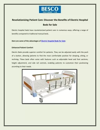Revolutionizing Patient Care Discover the Benefits of Electric Hospital Beds for Sale