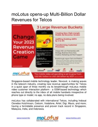 moLotus opens-up Multi-Billion Dollar Revenues for Telcos