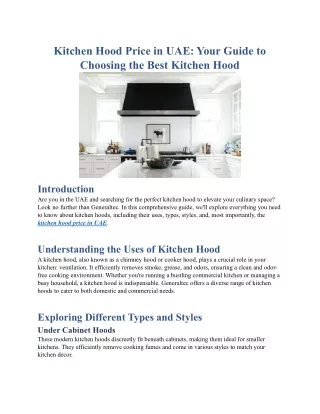 Kitchen Hood Price in UAE: Your Guide to Choosing the Best Kitchen Hood