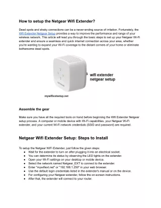 How to setup the Netgear Wifi Extender Setup_