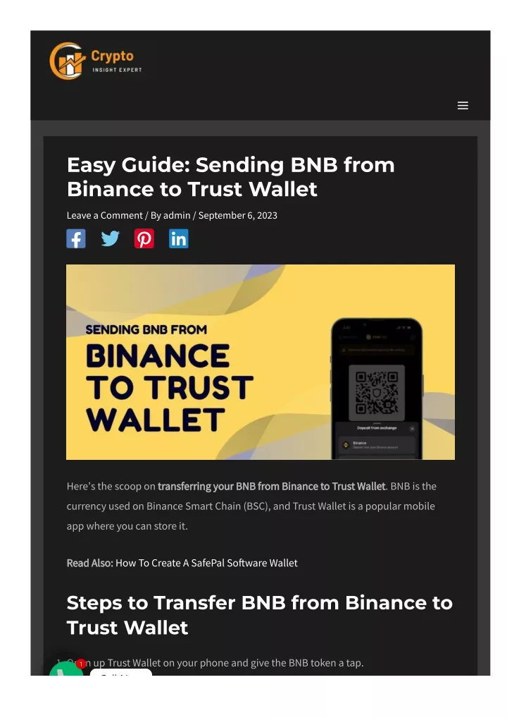 easy guide sending bnb from binance to trust