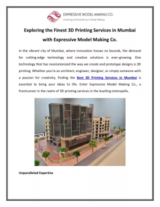 Exploring the Finest 3D Printing Services in Mumbai with Expressive Model Making Co.