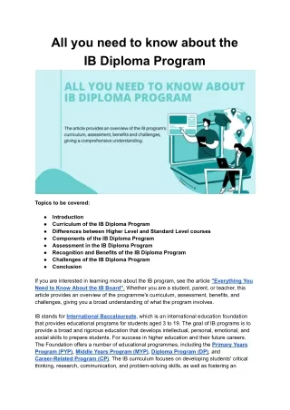 All you need to know about IB Diploma Program