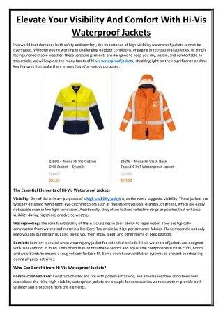 Elevate Your Visibility And Comfort With Hi-Vis Waterproof Jackets
