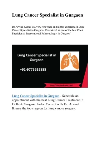 Lung Cancer Specialist in Gurgaon