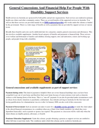 General Concessions And Financial Help For People With Disability Support Services