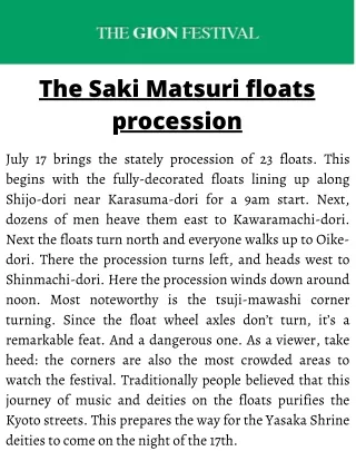 Saki Matsuri - The Early Festival July 10-17 - The Gion Festivals