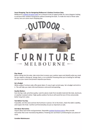 Sale in Melbourne's Outdoor Furniture