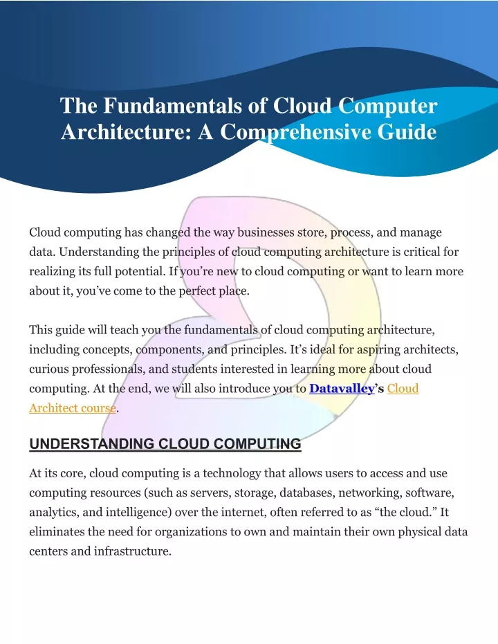 the fundamentals of cloud computer architecture