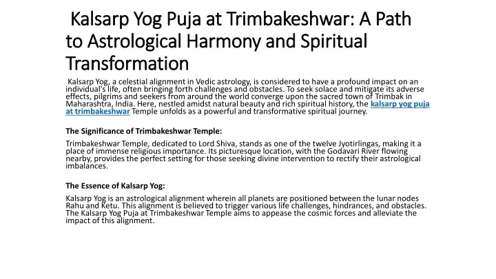 kalsarp yog puja at trimbakeshwar a path to astrological harmony and spiritual transformation