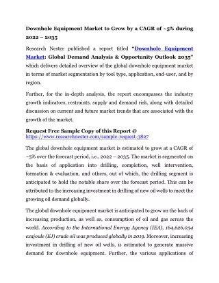 Downhole Equipment Market to Grow by a CAGR of ~5% during 2022 – 2035