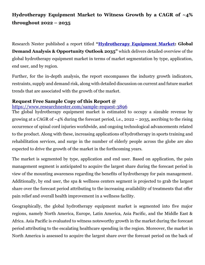 hydrotherapy equipment market to witness growth