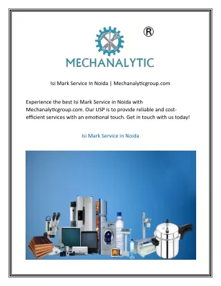 Isi Mark Service In Noida Mechanalyticgroup