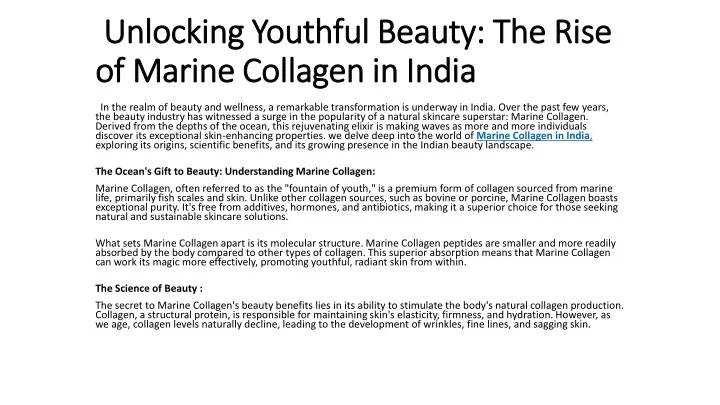 unlocking youthful beauty the rise of marine collagen in india