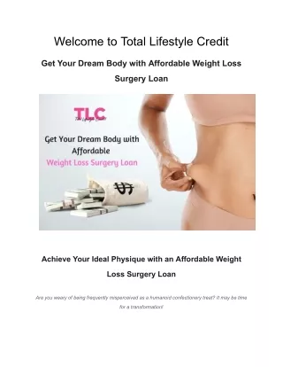 Get Your Dream Body with Affordable Weight Loss Surgery Loan