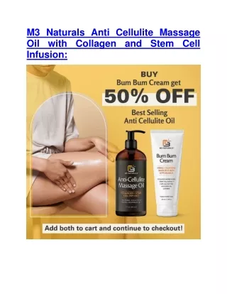 M3 Naturals Anti Cellulite Massage Oil with Collagen and Stem Cell Infusion: