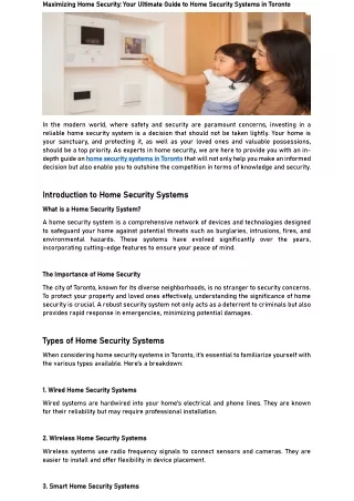 Maximizing Home Security: Your Ultimate Guide to Home Security Systems in Toront