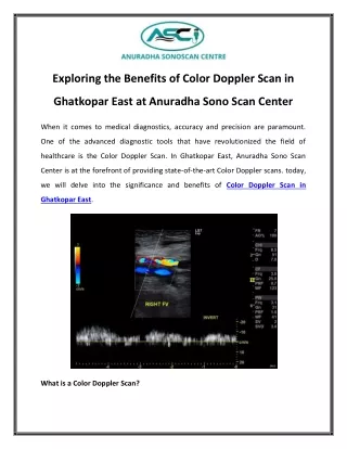 Exploring the Benefits of Color Doppler Scan in Ghatkopar East at Anuradha Sono Scan Center
