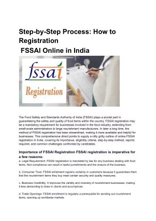 online FSSAI Registration In India