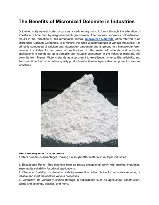 The Benefits of Micronized Dolomite in Industries